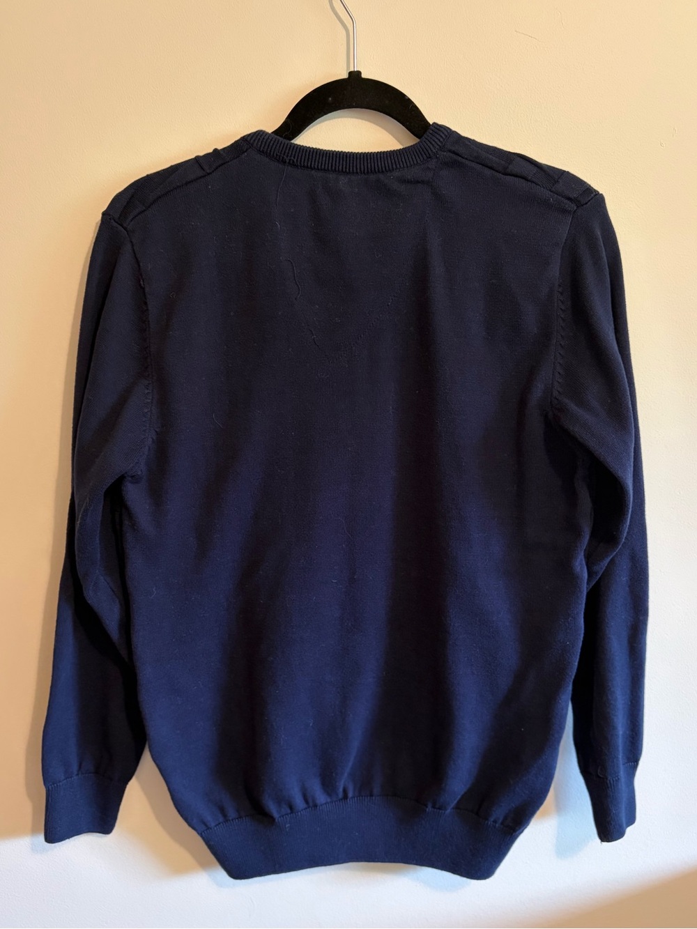 POLO RALPH LAUREN- Men's medium, navy V-Neck Basketweave Sweater - Picture 2 of 8